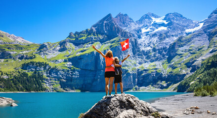 family travel in Switzerland- Oeschinensee