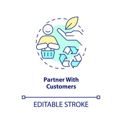 Partner with customers concept icon. Transforming business to net zero abstract idea thin line illustration. Isolated outline drawing. Editable stroke. Arial, Myriad Pro-Bold fonts used