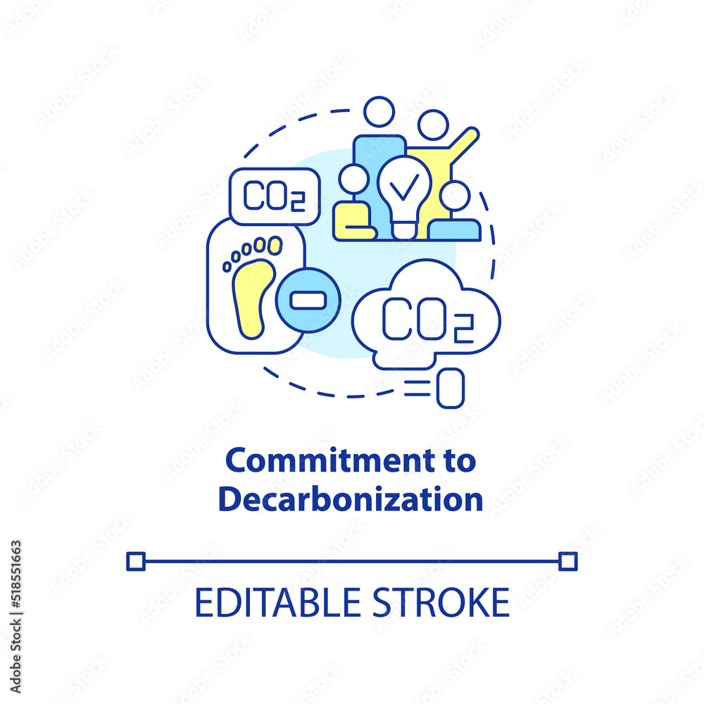 Poster commitment to decarbonization concept icon. reduce pollutants. net zero practice abstract idea thin 