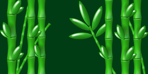 Green realistic bamboo forest. Cartoon 3D objects. Tropical background