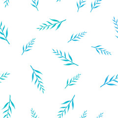 Fototapeta na wymiar Seamless pattern of blue leaves on a white background