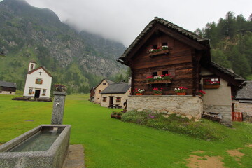 Interior of the mountain village of Crampiolo in Alpe Devero, Lepontine Alps, Ossola, Piedmont, Italy