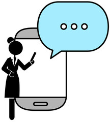 Person communicates via mobile phone chat, message notifications vector icon sms communication, smartphone and chatting bubble speeches, concept of online talking, speak, conversation, dialog