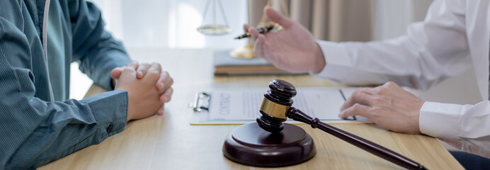 Attorney or judge provides legal advice to the client in the courtroom, Ethics in the courts...