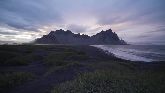 Sunset at Stokksnes mountains in Iceland