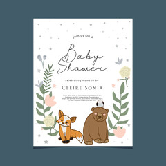 baby shower invitation card design with cute wild animal