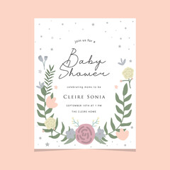 girly cute baby shower invitation with floral and white background
