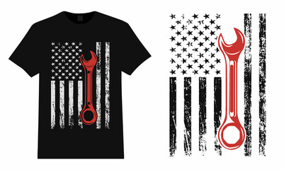 USA Flag Mechanic Wrench T Shirt Design