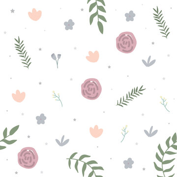 pink floral pattern hand drawn free vector with white background
