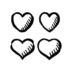 Hand drawn heart icons. Heart doodle collection for valentine's day. Wedding and love decoration elements.
