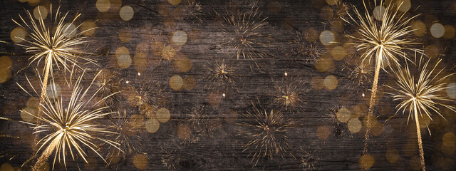 New Year 2023, New Year's Eve, celebration party or festival  background panorama long - Golden...