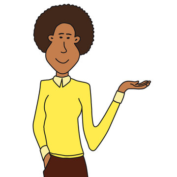 Black woman happy showing something with her hand