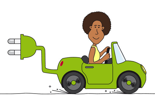 black woman driving an electric car