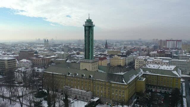 New Town Hall in Ostrava city, Czech Republic, drone 4k footage
