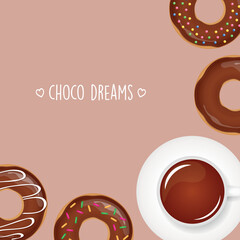 sweet breakfast colorful donut with sprinkles and coffee