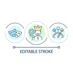 Joking loop concept icon. Emotional regulation. Avoiding negative feelings. Defense reaction abstract idea thin line illustration. Isolated outline drawing. Editable stroke. Arial font used
