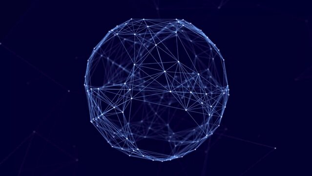 Rotating abstract sphere. Network of dots and lines. Abstract digital background. 3d rendering. 4K video. Seamless loop.