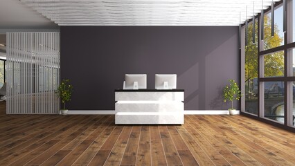 office front desk or receptionist room with wooden design interior