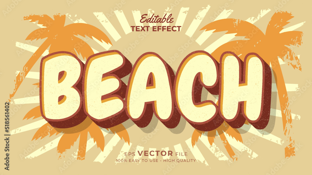 Fototapete Editable text style effect - retro summer text in grunge style theme