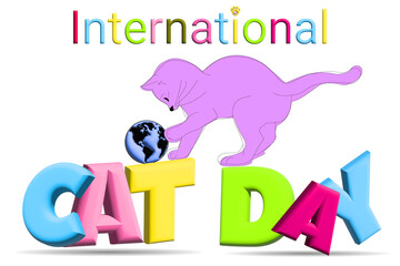 World Cat Day concept. Postcard International Cat Day