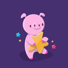 Cartoon cute animals pig with star in space cosmos