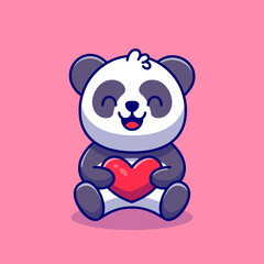 Cute Panda Holding Love Cartoon Vector Icon Illustration. 
Animal Love Icon Concept Isolated Premium Vector. Flat 
Cartoon Style