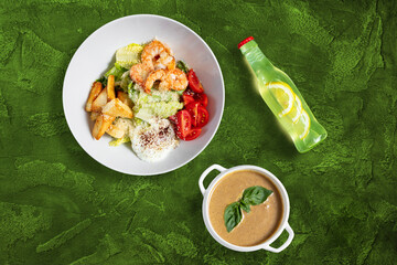 Mushroom cream soup and caesar salad