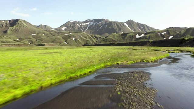 Aerial of Iceland valley and mountains