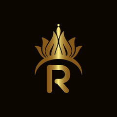 Letter R Crown Logo. Crown Logo on Letter R Vector Template Design.