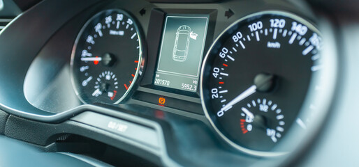 Modern car speedometer,odometer,tachometer and illuminated dashboard. car dashboard modern...