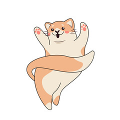 Vector illustration of a cute cat in a jump. A white-red cat is playing