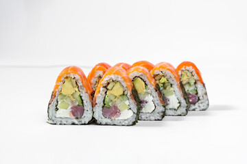 Triangular sushi with tuna and salmon