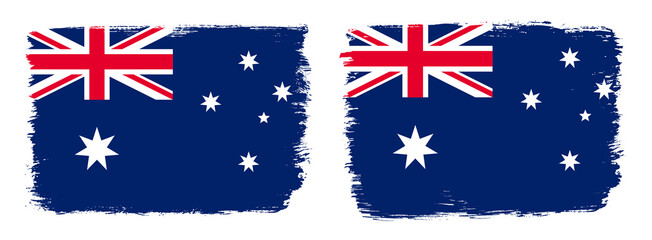 A set of two vector brush flags of Australia with abstract shape brush stroke effect