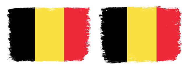 A set of two vector brush flags of Belgium with abstract shape brush stroke effect