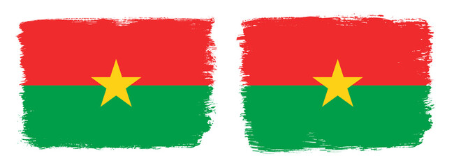 A set of two vector brush flags of Burkina Faso with abstract shape brush stroke effect