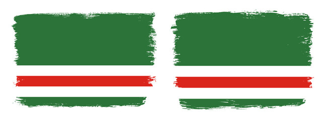 A set of two vector brush flags of Chechen Republic of Ichkeria with abstract shape brush stroke effect