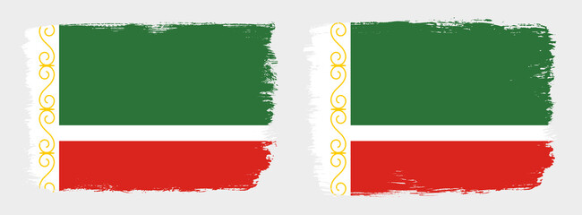 A set of two vector brush flags of Chechnya with abstract shape brush stroke effect