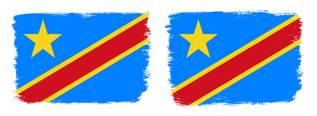 A set of two vector brush flags of Democratic Republic of the Congo with abstract shape brush stroke effect