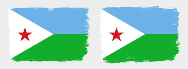 A set of two vector brush flags of Djibouti with abstract shape brush stroke effect