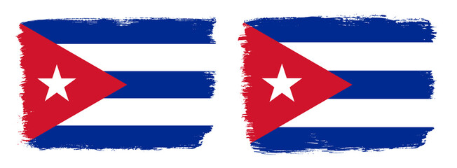 A set of two vector brush flags of Cuba with abstract shape brush stroke effect