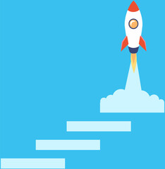 Rocket, startup symbol. Start of project, launch new plan, work with innovative idea. Planning strategy, launching idea with digital technology. Work with online business corporate development