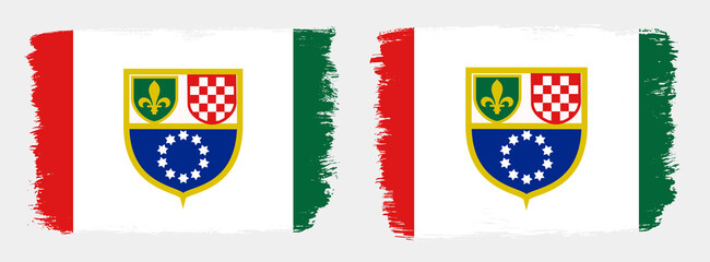 A set of two vector brush flags of Federation of Bosnia and Herzegovina with abstract shape brush stroke effect