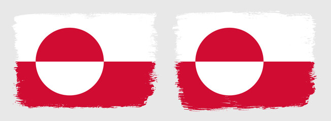 A set of two vector brush flags of Greenland with abstract shape brush stroke effect