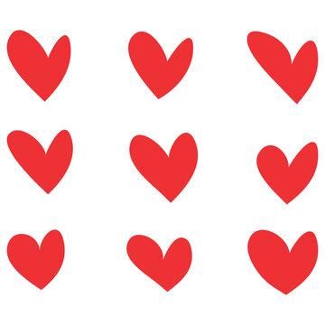 Heart symbols isolated on a white background Red hand drawn icons for love, wedding, Valentine's day or other romantic design. 