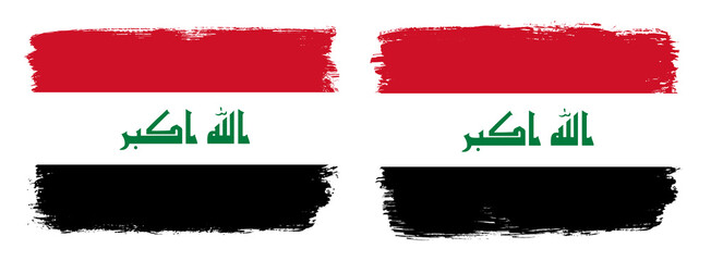 A set of two vector brush flags of Iraq with abstract shape brush stroke effect