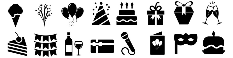 Birthday icon vector set. party illustration sign collection. congrats symbol. anniversary celebration logo.