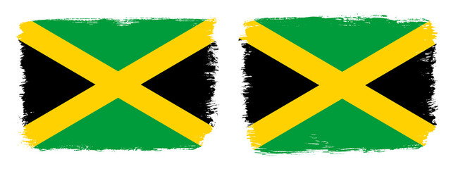 A set of two vector brush flags of Jamaica with abstract shape brush stroke effect
