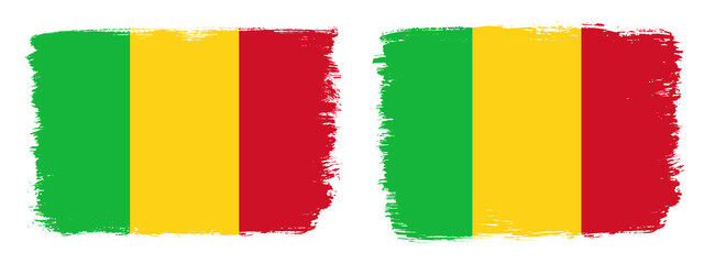 Fototapeta premium A set of two vector brush flags of Mali with abstract shape brush stroke effect