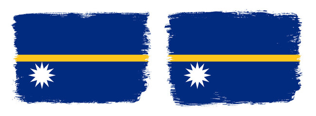A set of two vector brush flags of Nauru with abstract shape brush stroke effect