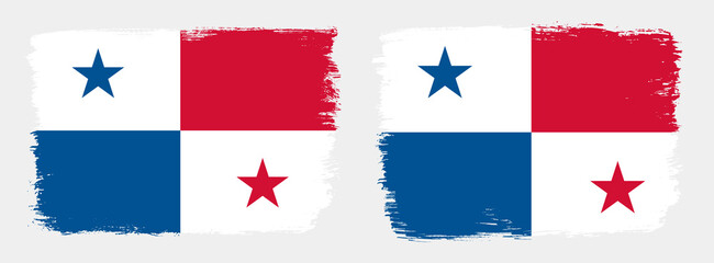A set of two vector brush flags of Panama with abstract shape brush stroke effect